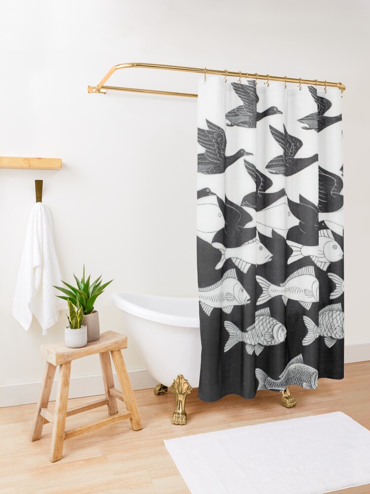 Alternate view of MC Escher Sky and Water I 1938 Artwork for Posters Prints Tshirts Men Women Kids Shower Curtain