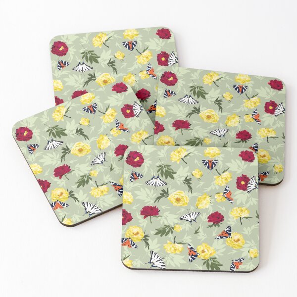 Item preview, Peonies & Butterflies - light green designed and sold by kobyakov.