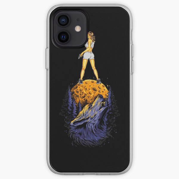 Wolf mum on the moon. iPhone Soft Case