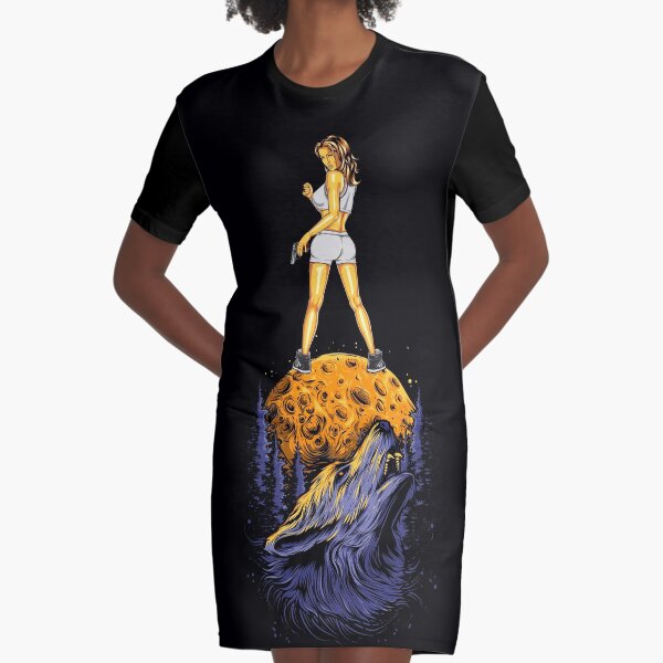 Wolf mum on the moon. Graphic T-Shirt Dress