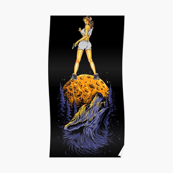 Wolf mum on the moon. Poster