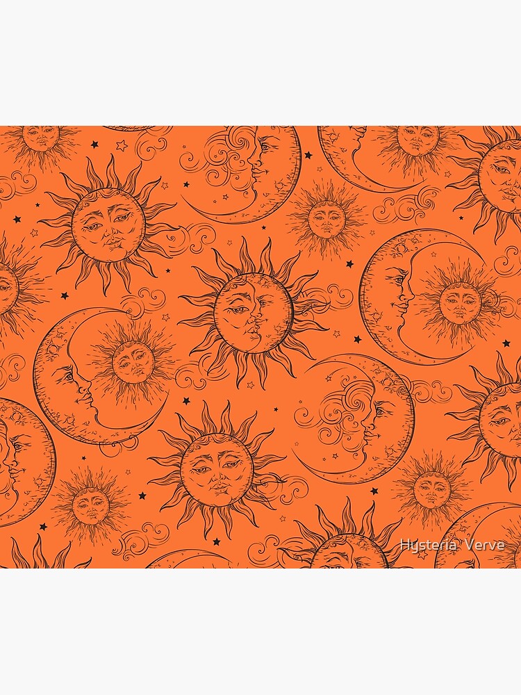 Orange Magic Celestial Sun Moon Stars by Christyne