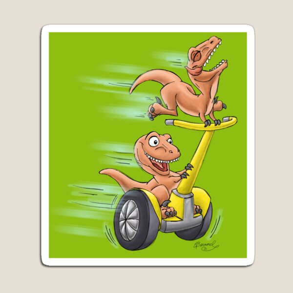 Raptors on a Segway! from Mom Needs a Dinosaur! Book - Green Background Magnet