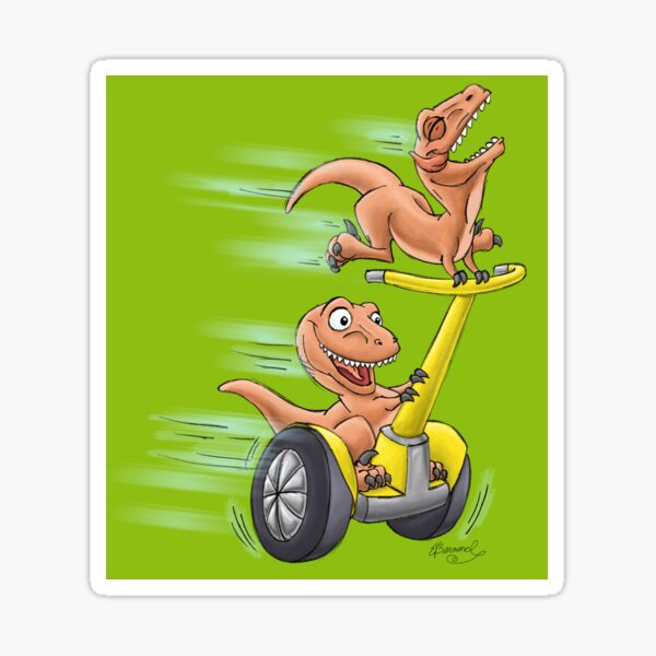 Raptors on a Segway! from Mom Needs a Dinosaur! Book - Green Background Sticker