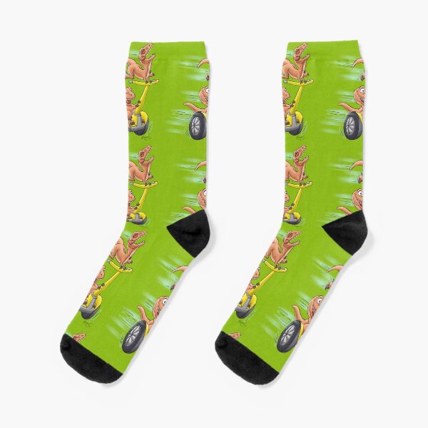 Raptors on a Segway! from Mom Needs a Dinosaur! Book - Green Background Socks