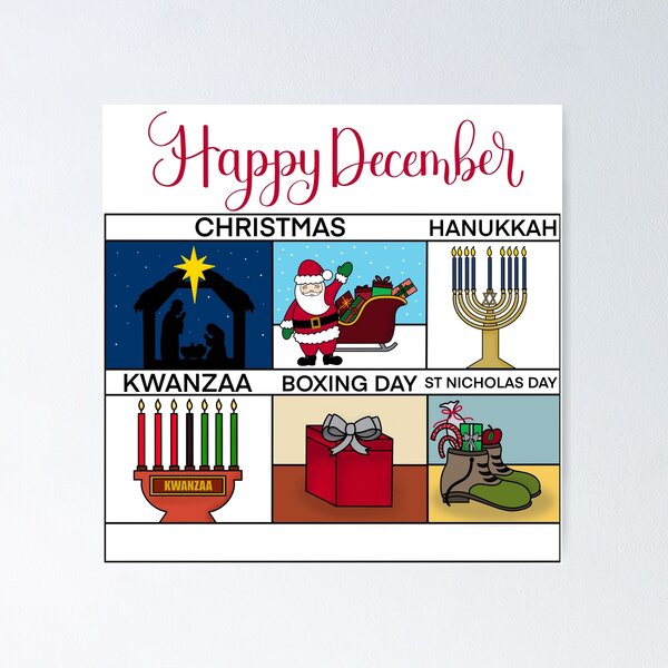 Item preview, Happy December Holiday Christmas, Hanukkah, Kwanzaa, Boxing Day, St Nicholas Day Design designed and sold by Gsallicat.