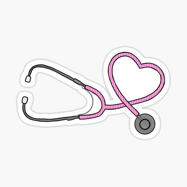 Heart Stethoscope Pink Stripes Sticker
