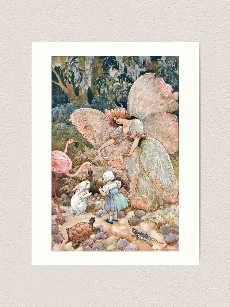 Pink Fairy with Animals and Little Girl Frederick Richardson
