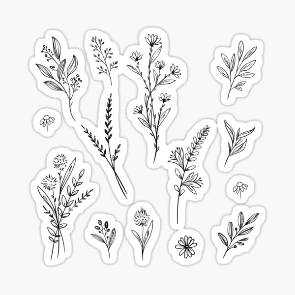 botanical minimal flowers - Minimalist - Sticker