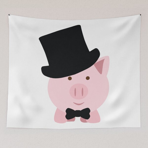 Artikelvorschau, Rosa Schwein, das einen Zylinder und eine Fliege trägt entworfen und verkauft von Hedgie Designs.