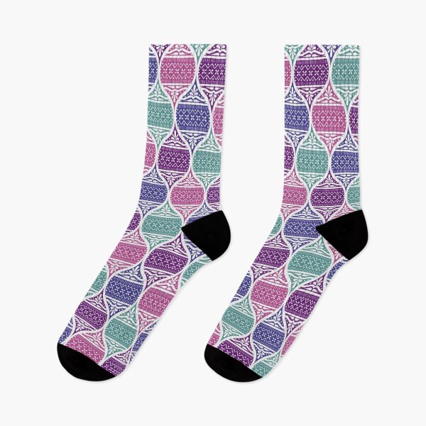 Item preview, Ornamental ogee knit sweater pattern in pink, blue, purple and turquoise designed and sold by HannaPaulina.