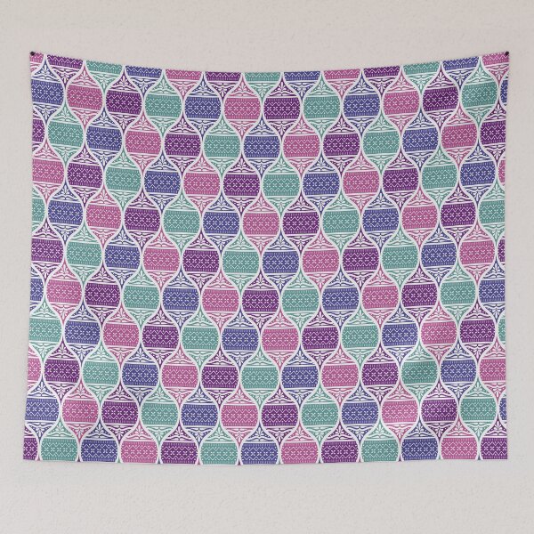 Item preview, Ornamental ogee knit sweater pattern in pink, blue, purple and turquoise designed and sold by HannaPaulina.