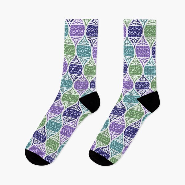 Item preview, Ornamental ogee knit sweater pattern in green, blue, purple and turquoise designed and sold by HannaPaulina.