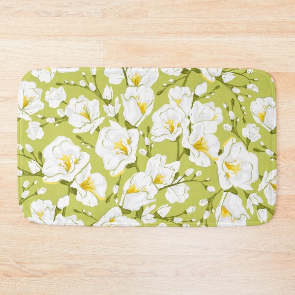 Item preview, White freesia on a green background. designed and sold by lents.
