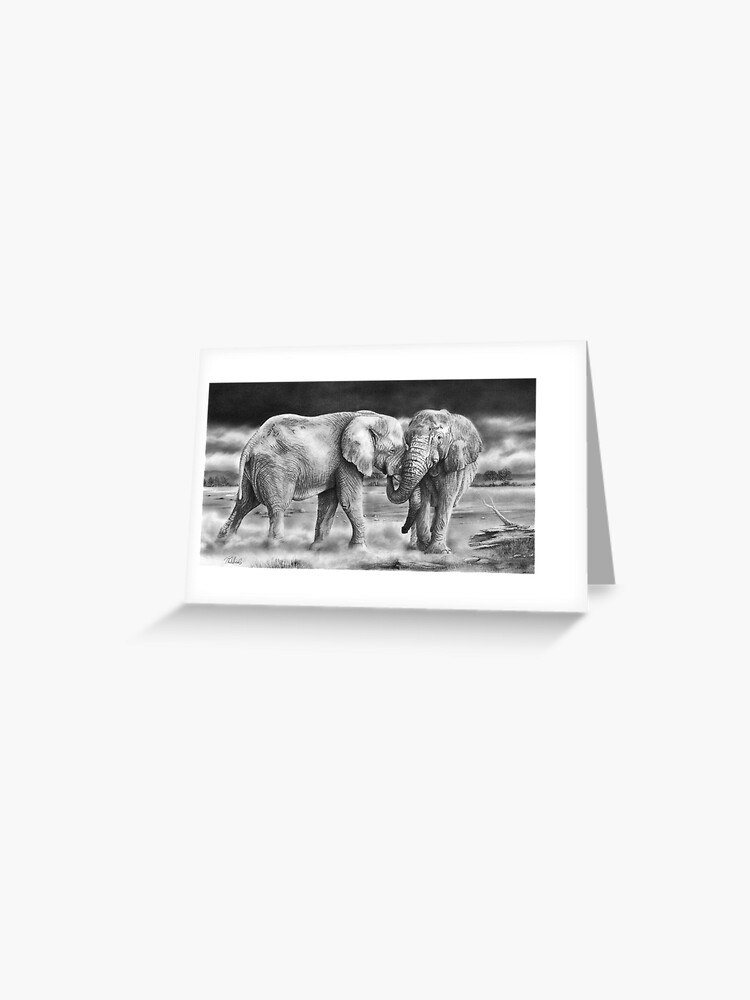 Carte De Vœux The Meeting Dessin Au Crayon Realiste D Elephant D Afrique Par Mightyfineart Redbubble