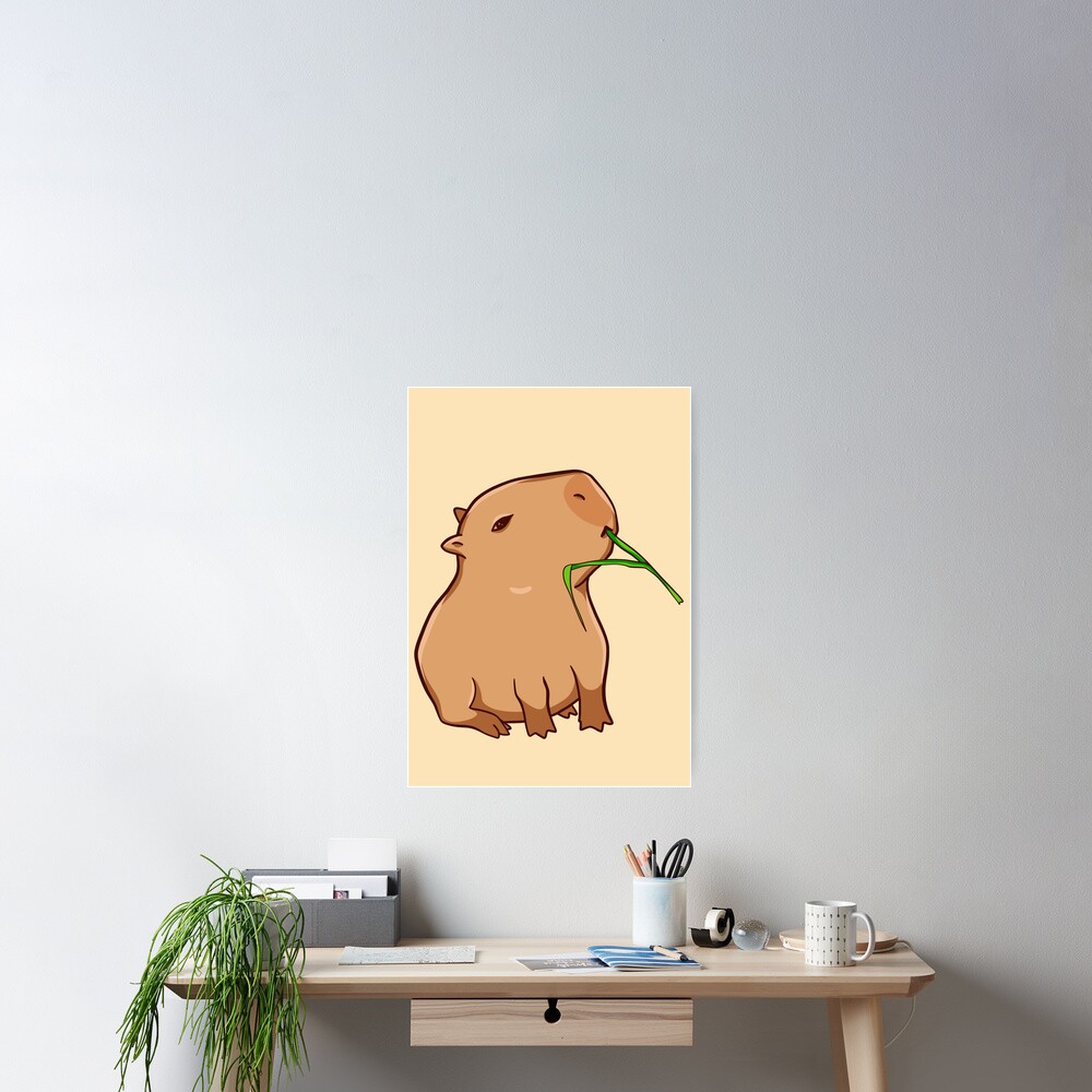 Capybara with a leaf, eat your greens! Sticker for Sale by manydoodles