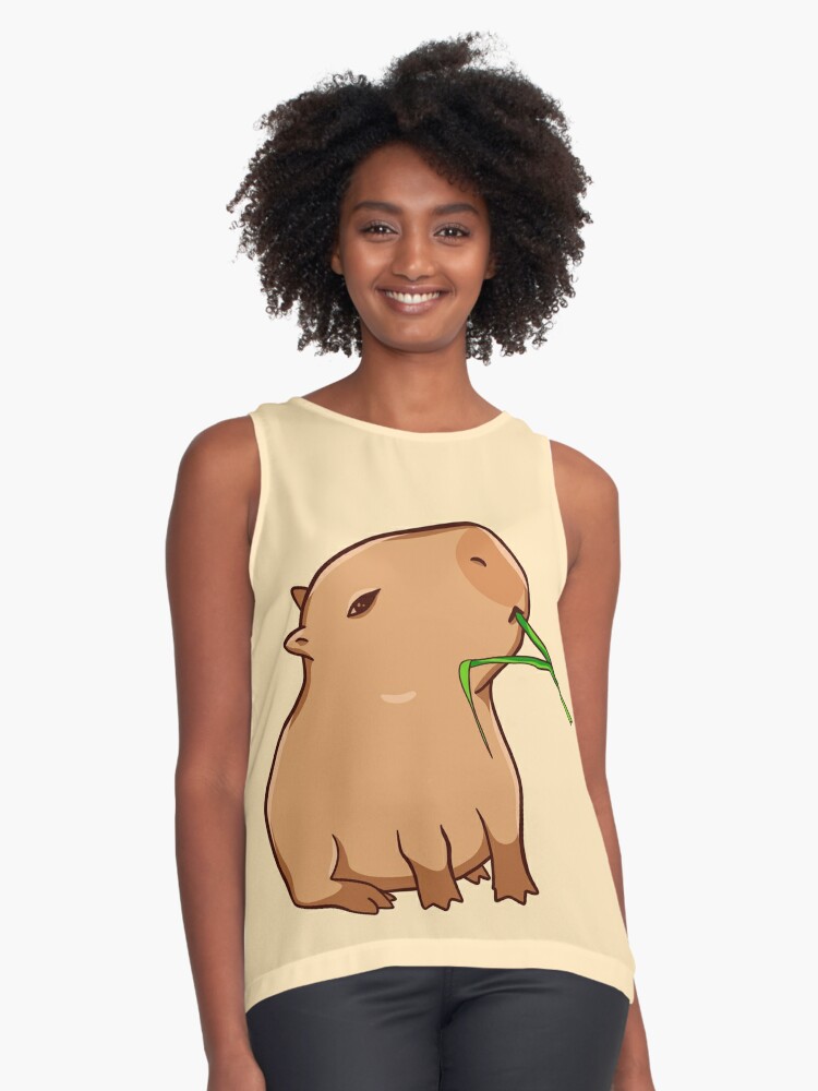 Capybara with a leaf, eat your greens! Sticker for Sale by manydoodles