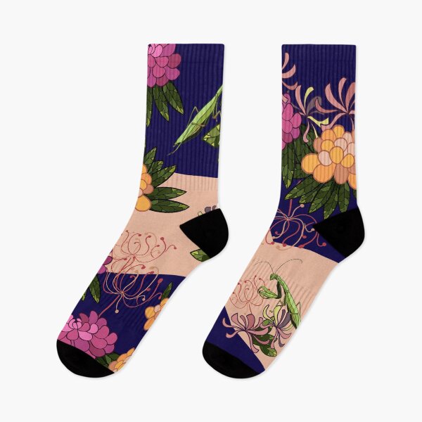 Item preview, Mantis and peony on navy designed and sold by patternsbymira.
