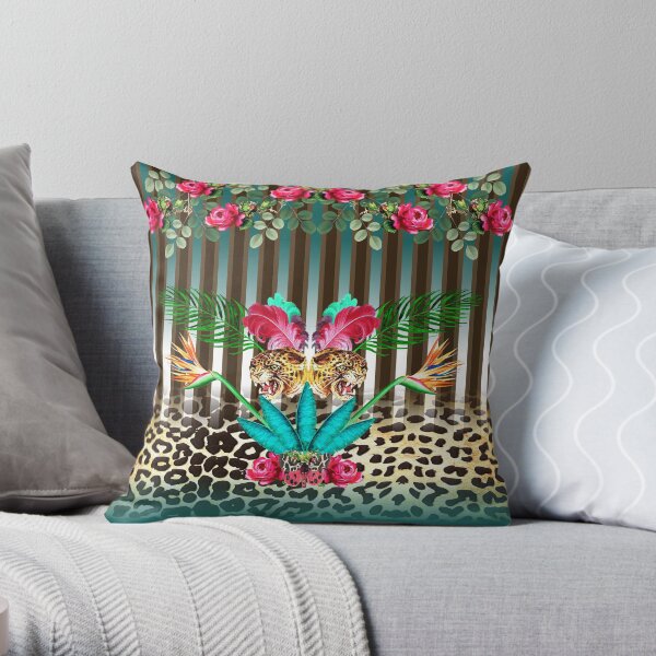 Leopard Print with Stripes Throw Pillow