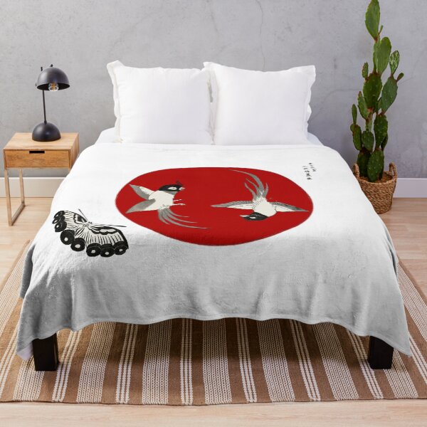 Item preview, Japanese Flag - Woodblock Print of Birds and Butterfly designed and sold by weavernap.