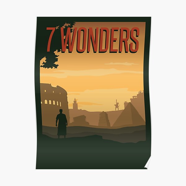 7 Wonders Board Game- Minimalist Travel Poster Style - Gaming Art Poster