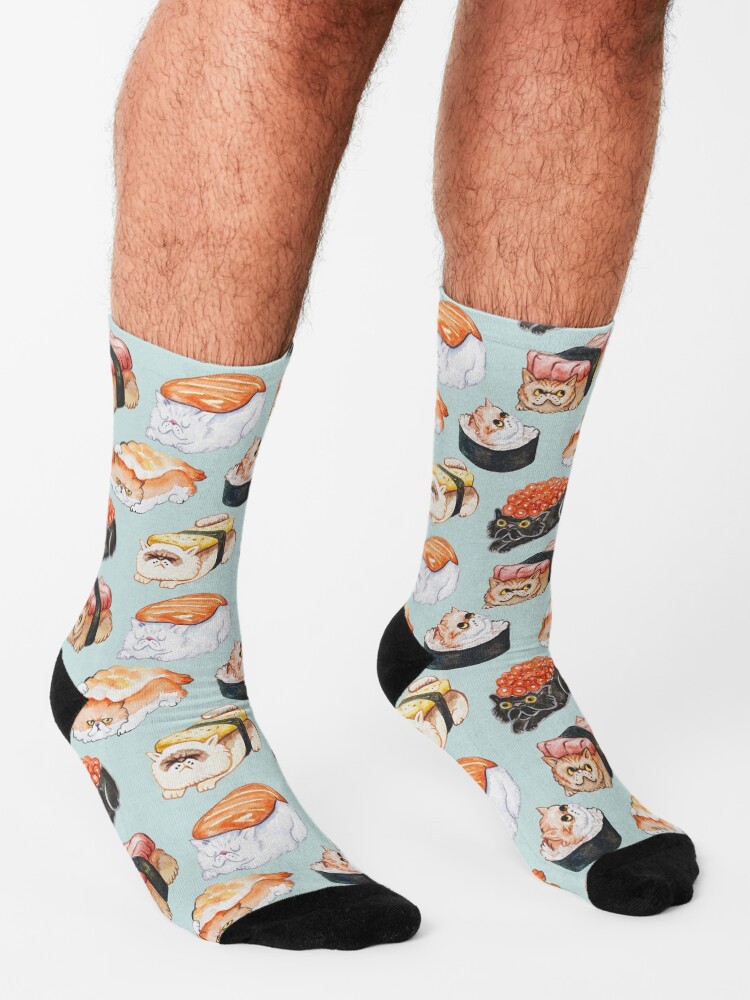 Alternate view of Sushi Persian Cat Watercolor Socks
