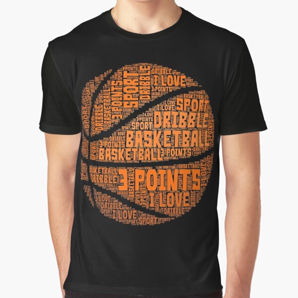 Basketball Word Cloud Orange Ball Silhouette T-Shirt 