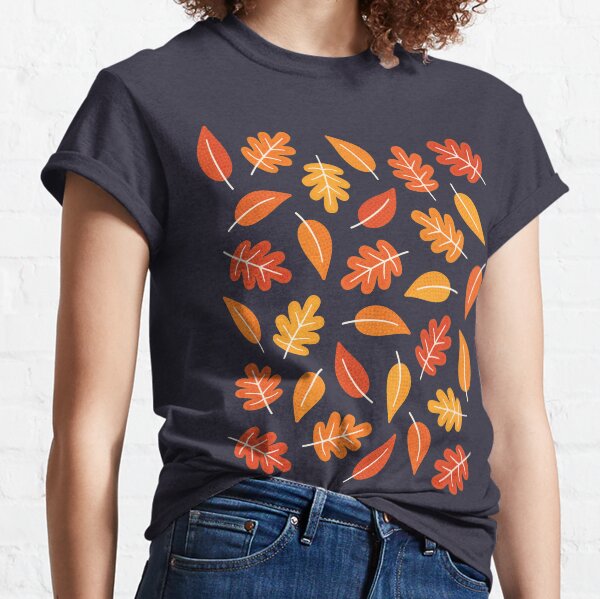 Retro Autumn Leaves on Indigo Blue Classic T-Shirt