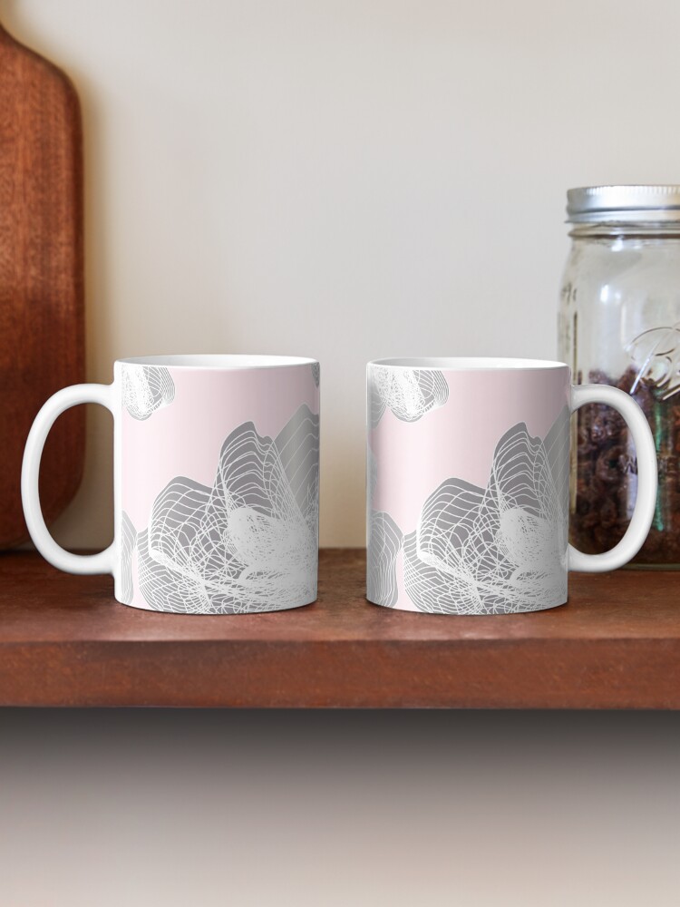 Alternate view of Feathery rose lotus pattern silver and blush pink Mug