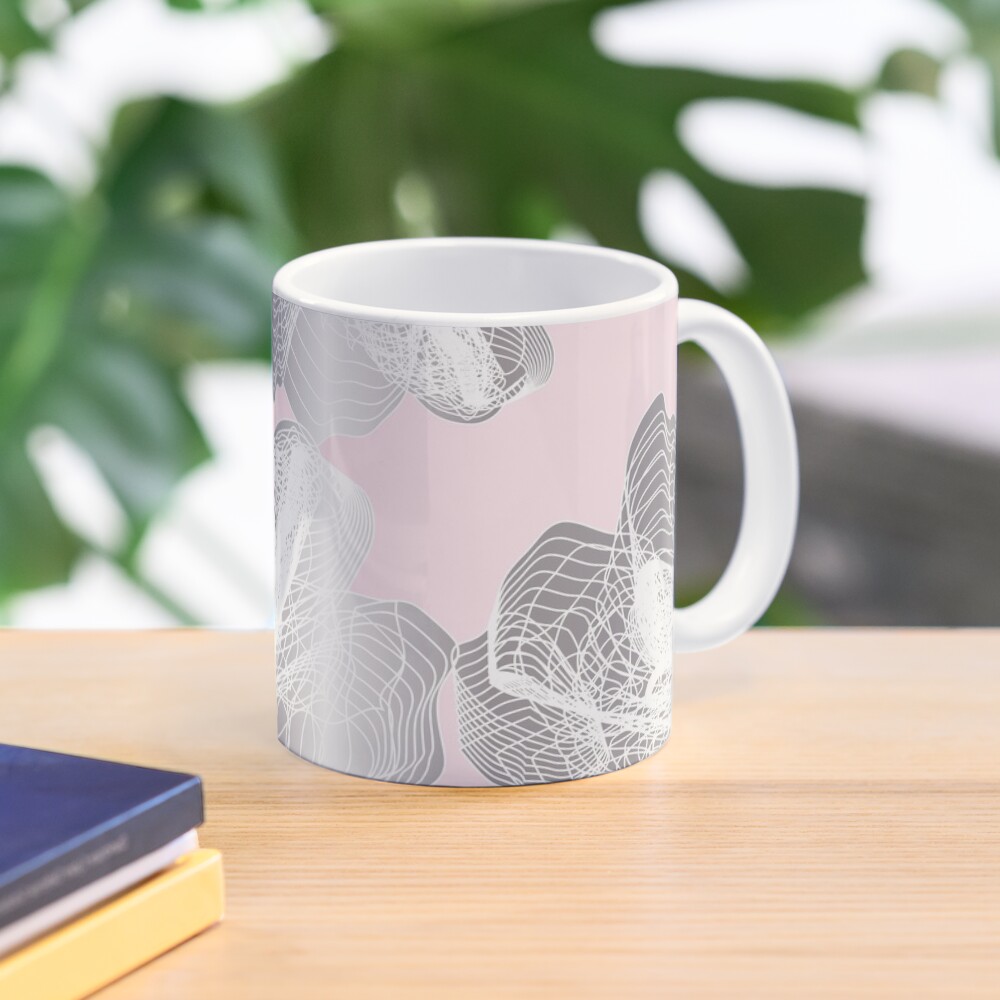 Feathery rose lotus pattern silver and blush pink Mug