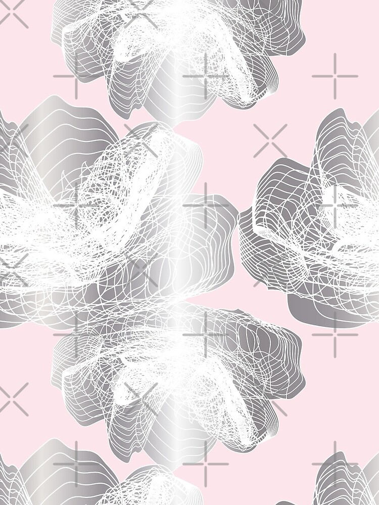 Feathery rose lotus pattern silver and blush pink by nobelbunt