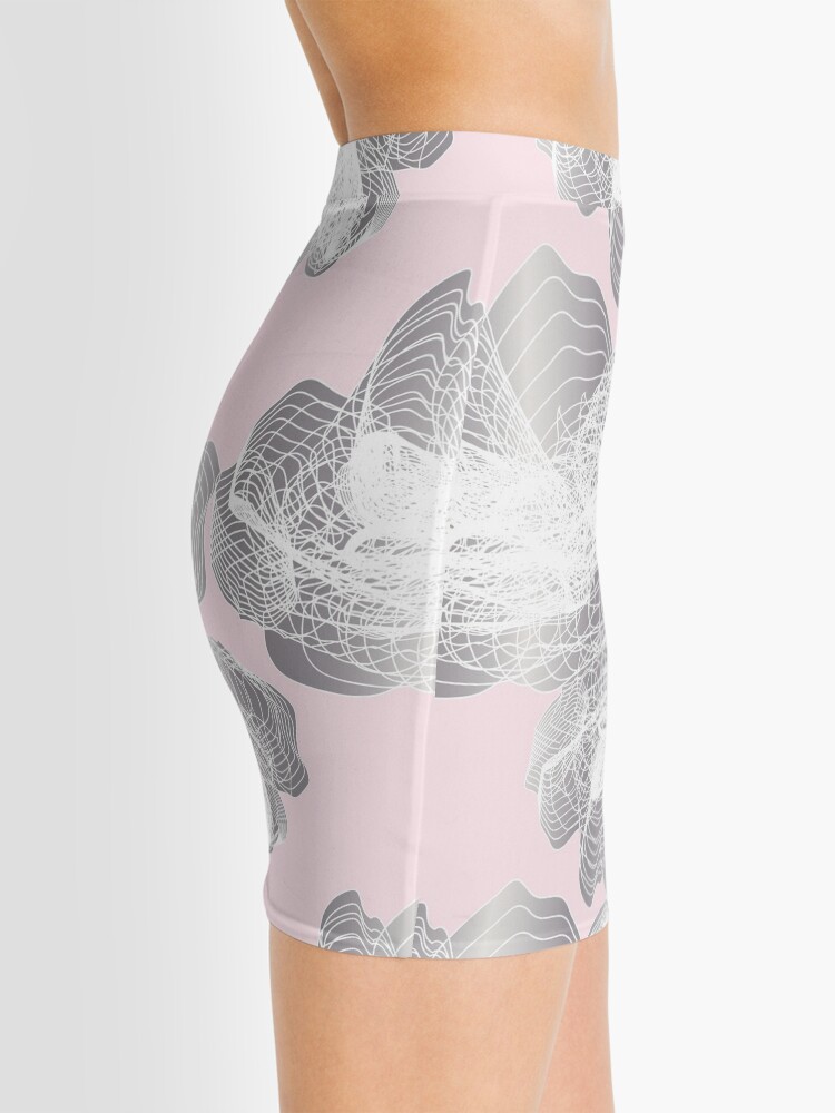 Alternate view of Feathery rose lotus pattern silver and blush pink Mini Skirt