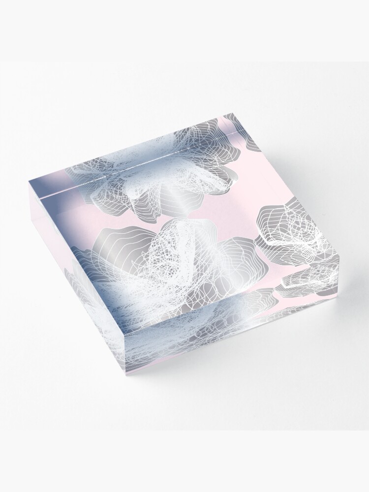 Alternate view of Feathery rose lotus pattern silver and blush pink Acrylic Block