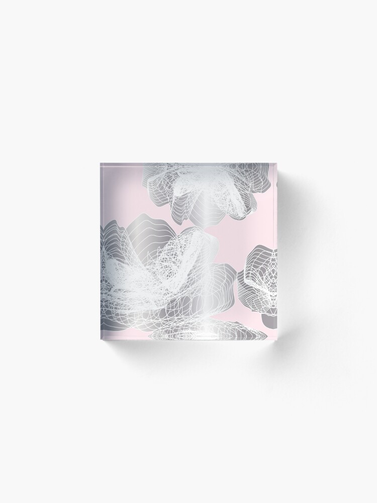 Alternate view of Feathery rose lotus pattern silver and blush pink Acrylic Block