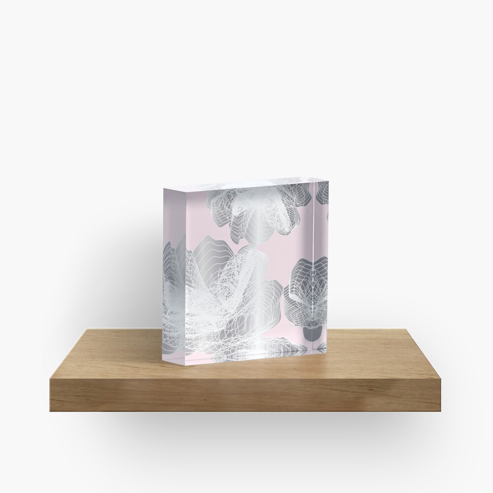 Feathery rose lotus pattern silver and blush pink Acrylic Block