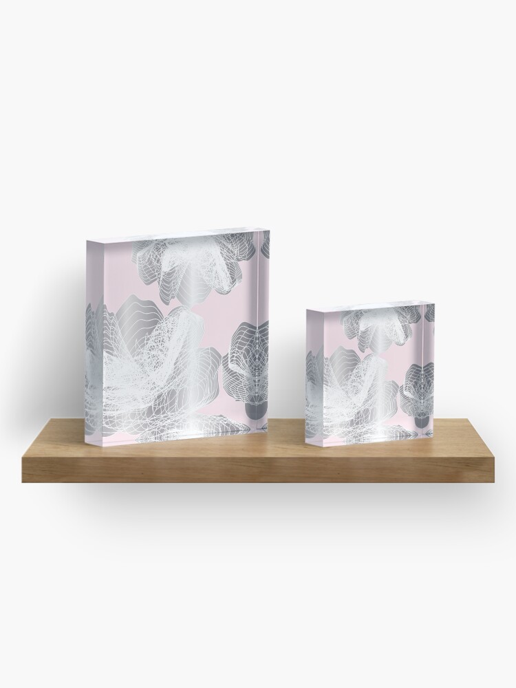 Alternate view of Feathery rose lotus pattern silver and blush pink Acrylic Block