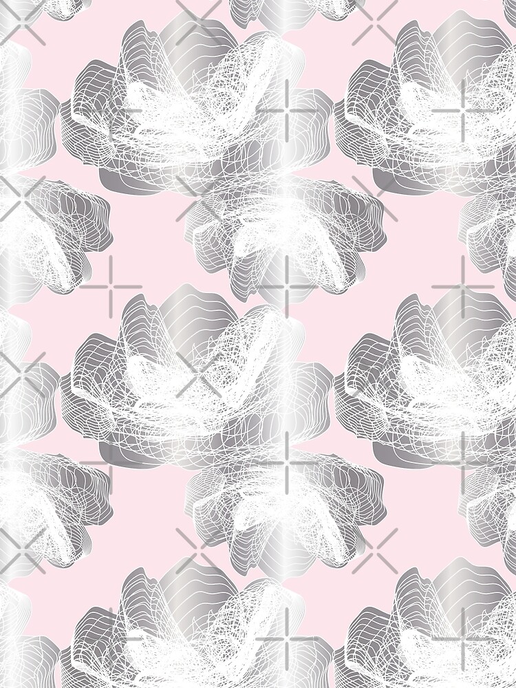 Feathery rose lotus pattern silver and blush pink by nobelbunt