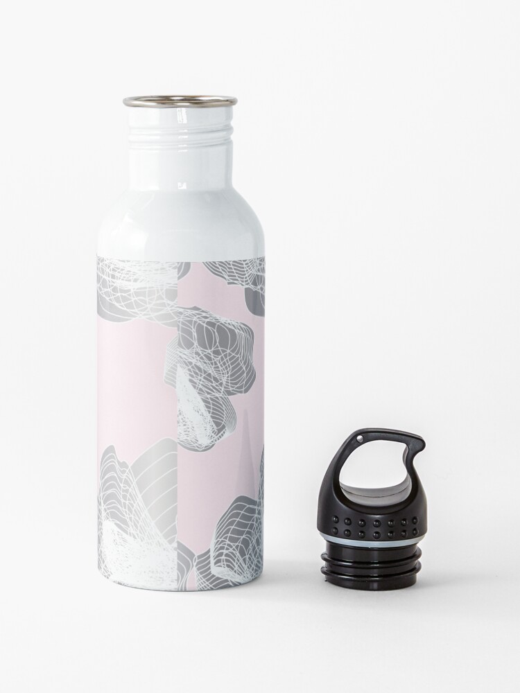 Alternate view of Feathery rose lotus pattern silver and blush pink Water Bottle