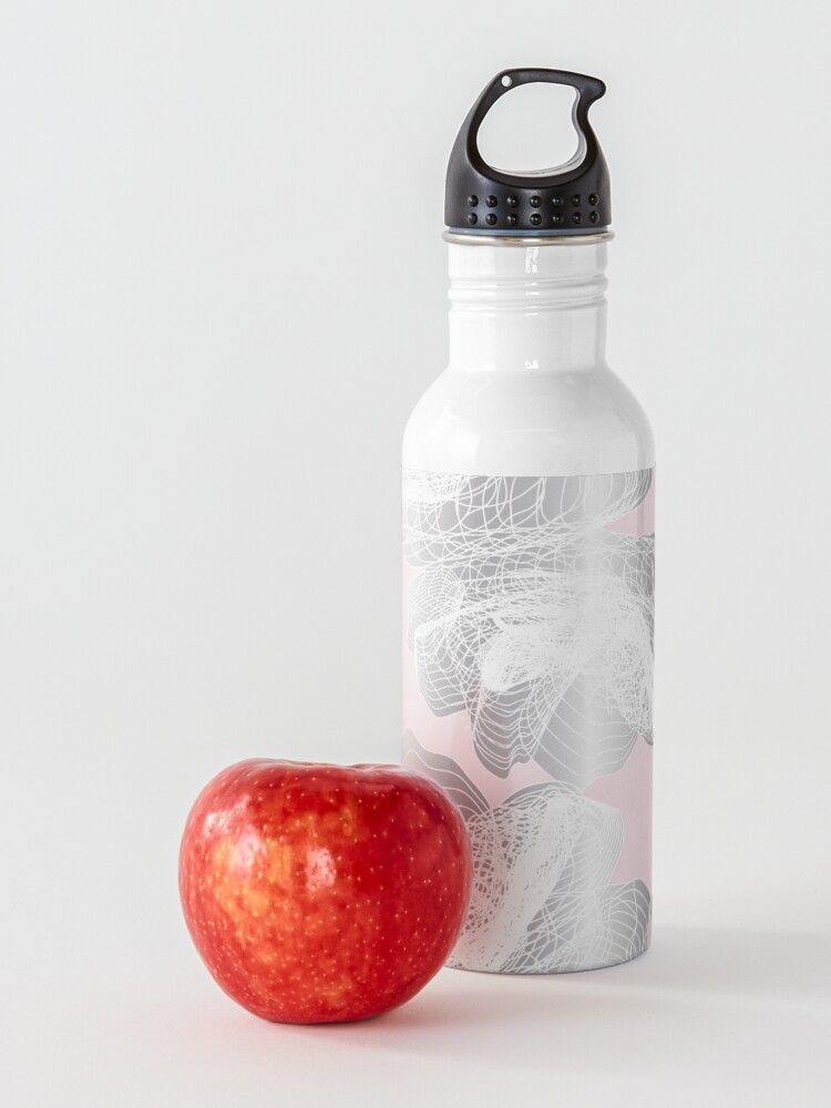 Alternate view of Feathery rose lotus pattern silver and blush pink Water Bottle