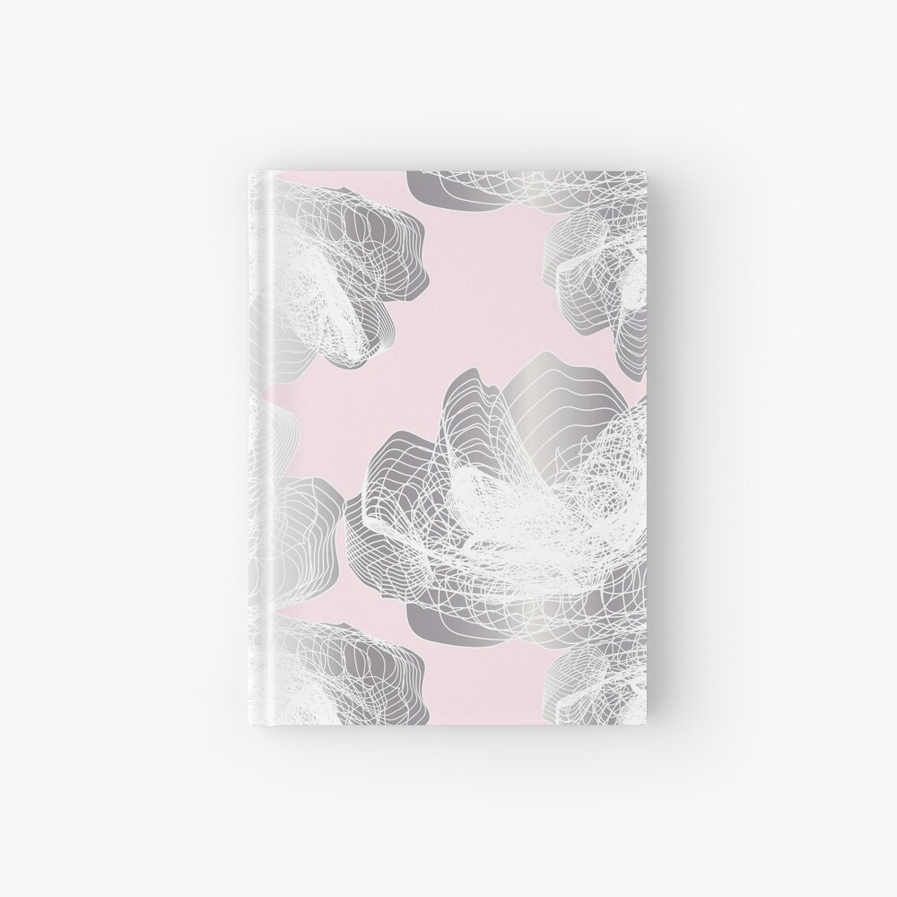 Feathery rose lotus pattern silver and blush pink Hardcover Journal