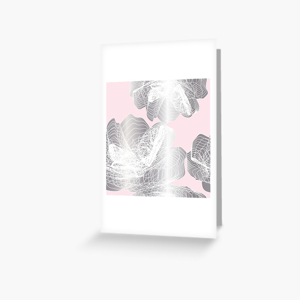 Feathery rose lotus pattern silver and blush pink Greeting Card
