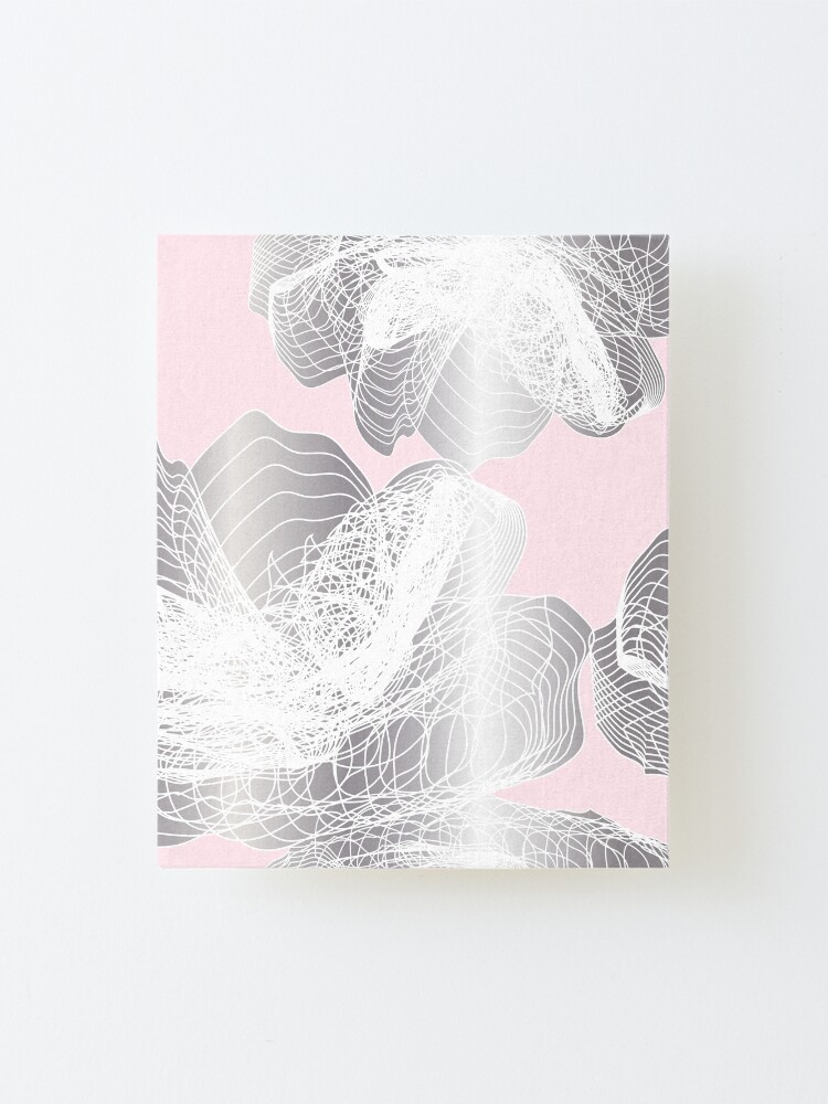 Alternate view of Feathery rose lotus pattern silver and blush pink Mounted Print