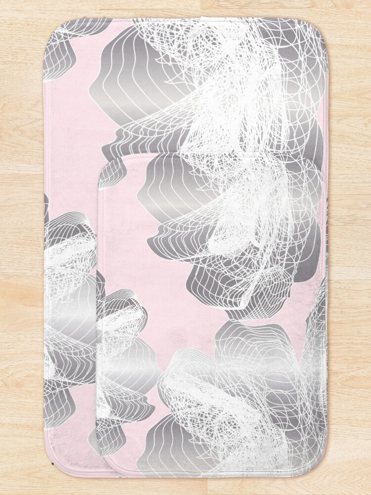 Alternate view of Feathery rose lotus pattern silver and blush pink Bath Mat