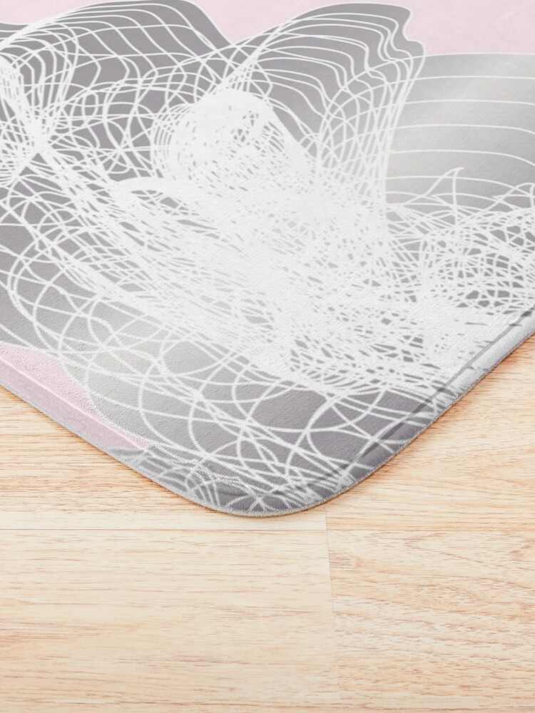 Alternate view of Feathery rose lotus pattern silver and blush pink Bath Mat