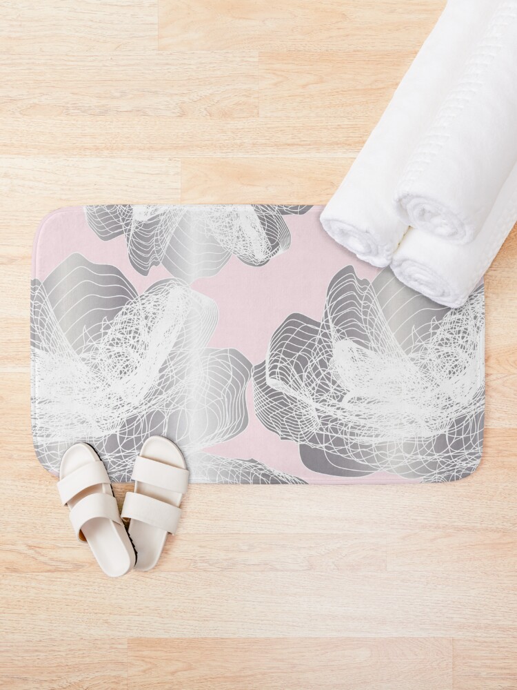 Alternate view of Feathery rose lotus pattern silver and blush pink Bath Mat