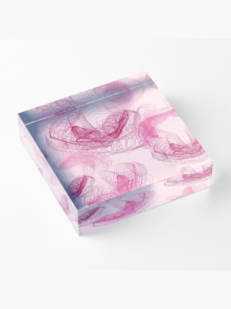 Alternate view of Feathery rose lotus pattern dark and blush pink Acrylic Block