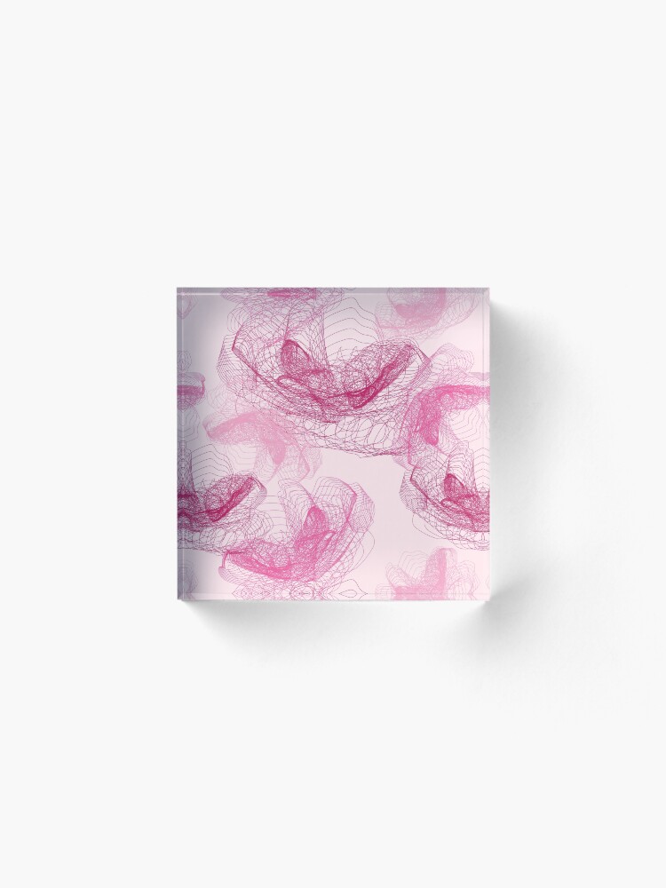 Alternate view of Feathery rose lotus pattern dark and blush pink Acrylic Block
