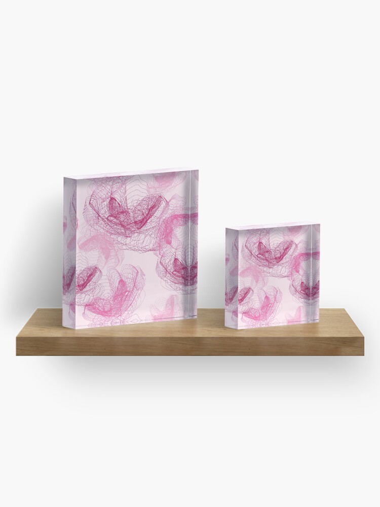 Alternate view of Feathery rose lotus pattern dark and blush pink Acrylic Block