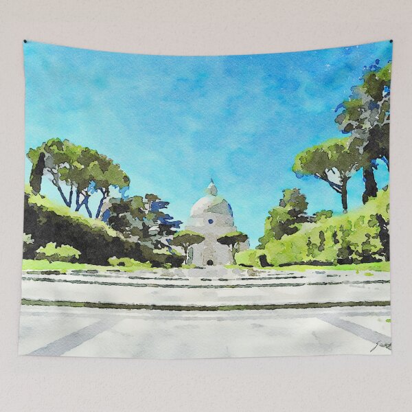 Item preview, Roma EUR: stairway between hedges and church designed and sold by Giuseppe Cocco.