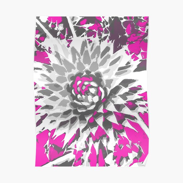 Thistle in fuchsia pink and gray Poster